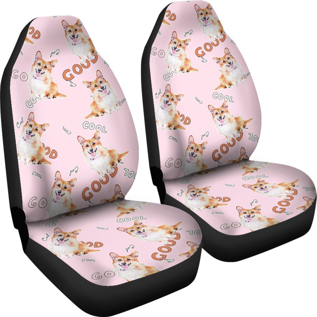 Corgi Pink Pastel Pattern Print Universal Fit Car Seat Cover-grizzshop