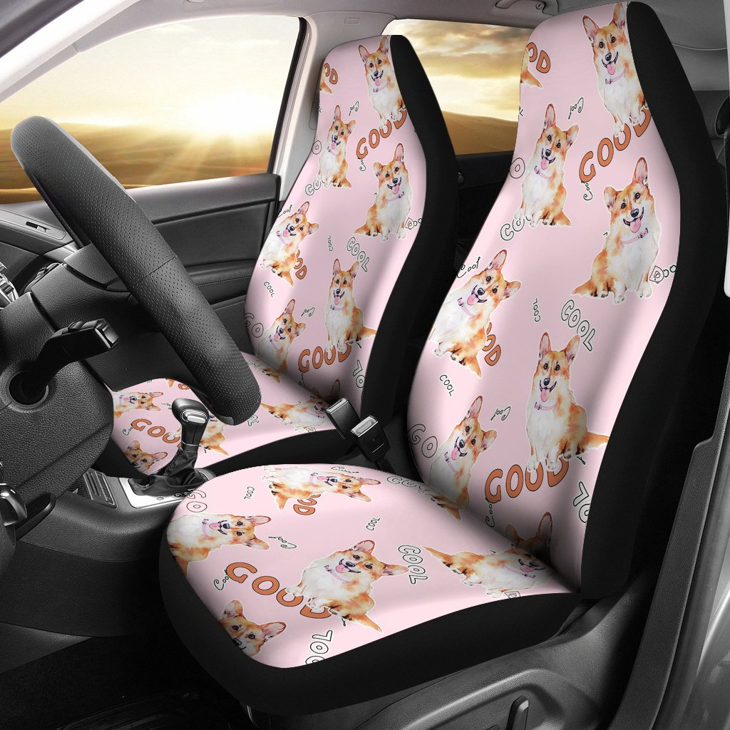 Corgi Pink Pastel Pattern Print Universal Fit Car Seat Cover-grizzshop