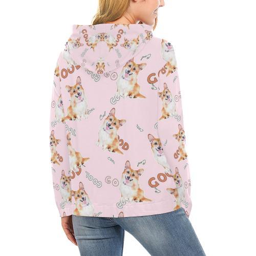 Corgi Pink Pastel Pattern Print Women Pullover Hoodie-grizzshop