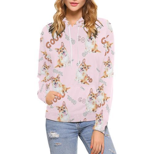 Corgi Pink Pastel Pattern Print Women Pullover Hoodie-grizzshop