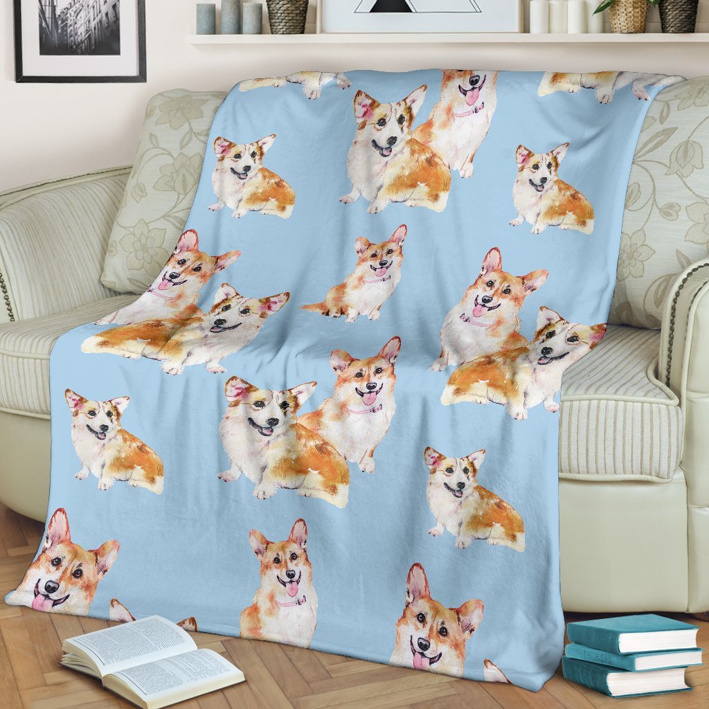 Corgi Portrait Pastel Pattern Print Blanket-grizzshop