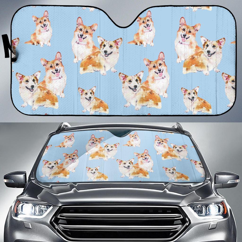 Corgi Portrait Pastel Pattern Print Car Sun Shade-grizzshop
