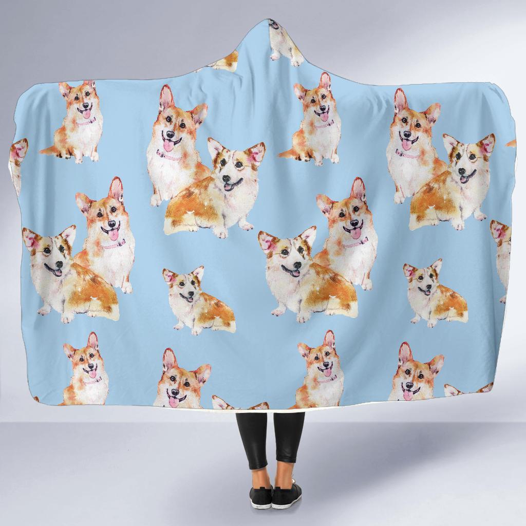 Corgi Portrait Pastel Pattern Print Hooded Blanket-grizzshop