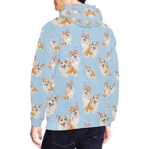 Corgi Portrait Pastel Pattern Print Men Pullover Hoodie-grizzshop