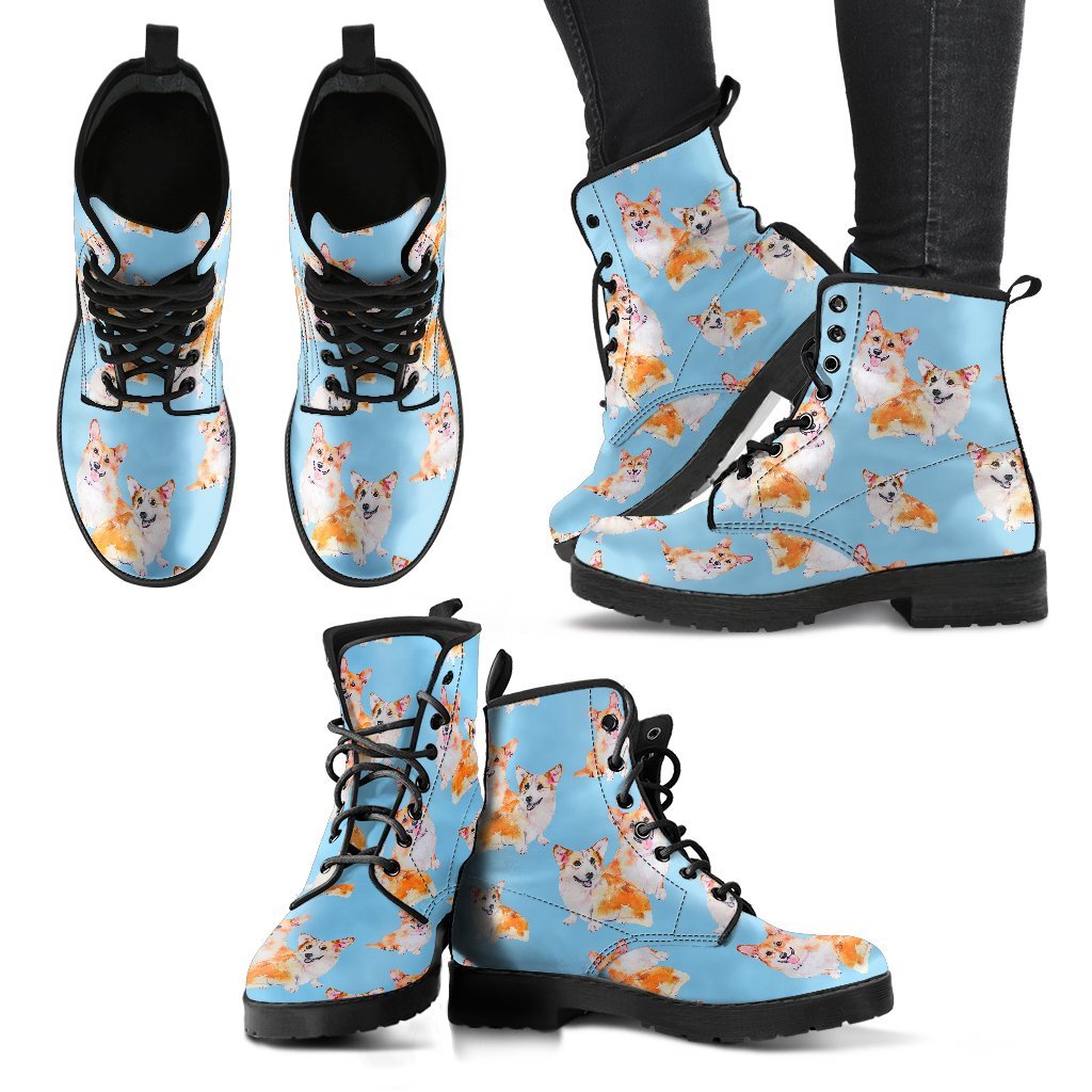 Corgi Portrait Pastel Pattern Print Men Women Leather Boots-grizzshop