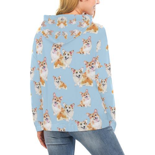 Corgi Portrait Pastel Pattern Print Women Pullover Hoodie-grizzshop