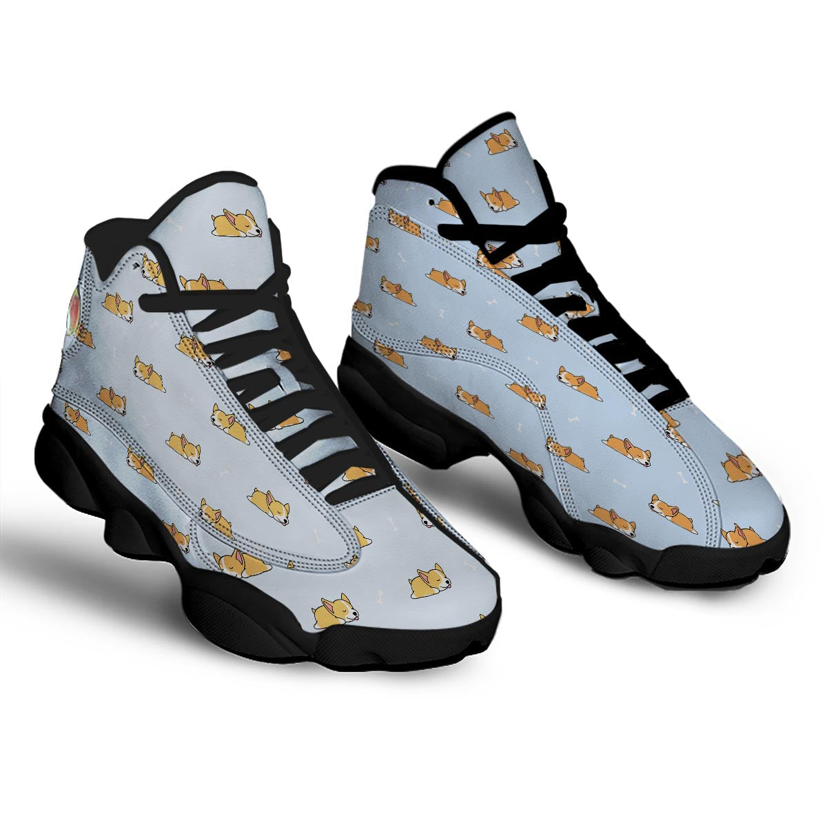 Corgi Sleeping Print Pattern Black Basketball Shoes-grizzshop