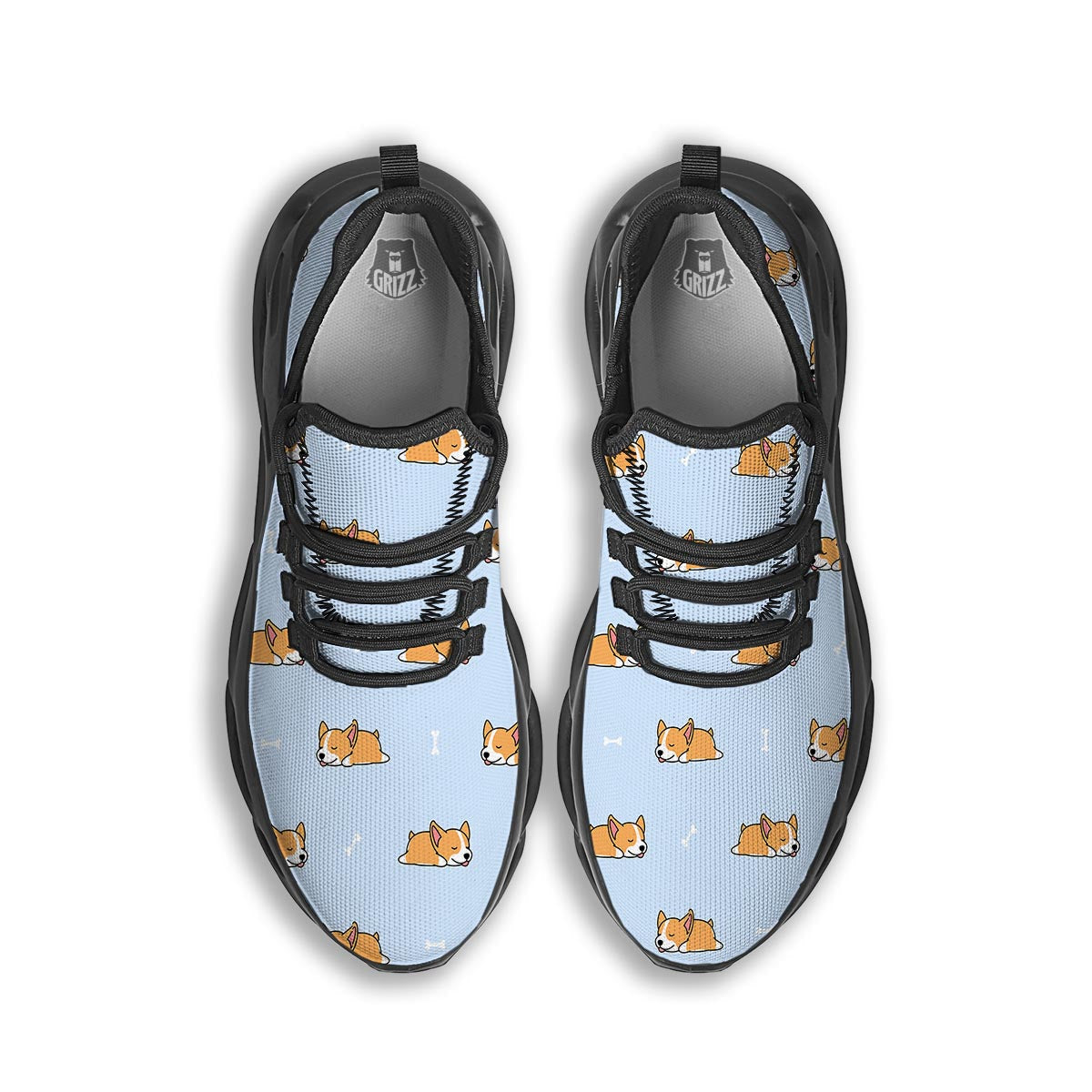 Corgi Sleeping Print Pattern Black Running Shoes-grizzshop