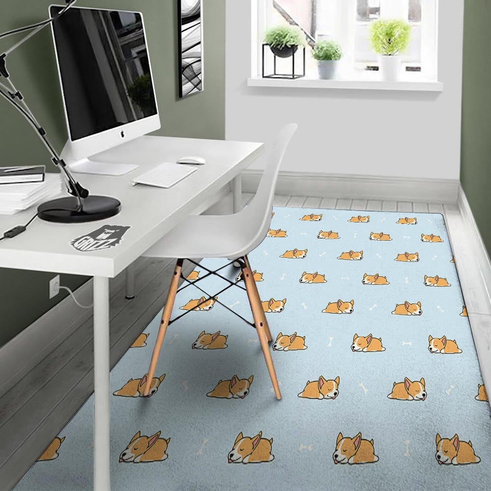 Corgi Sleeping Print Pattern Floor Mat-grizzshop