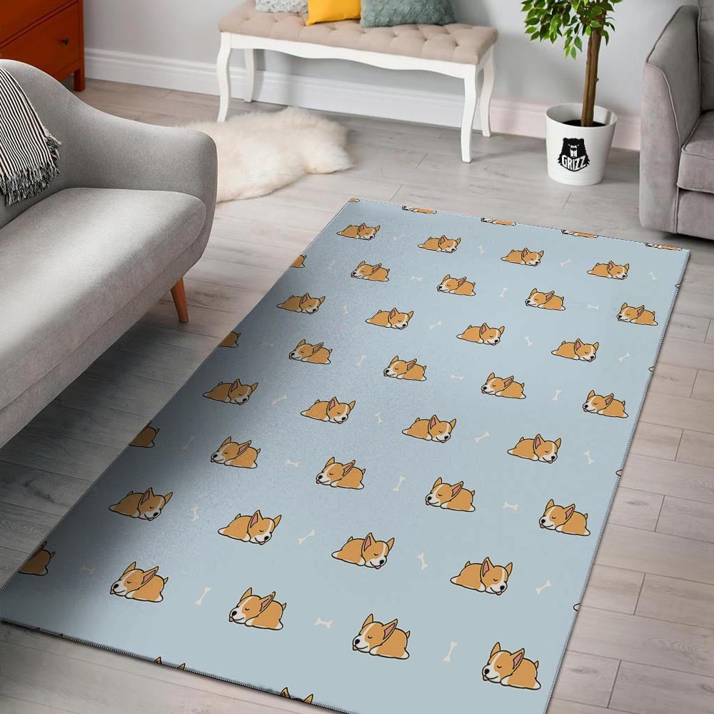 Corgi Sleeping Print Pattern Floor Mat-grizzshop
