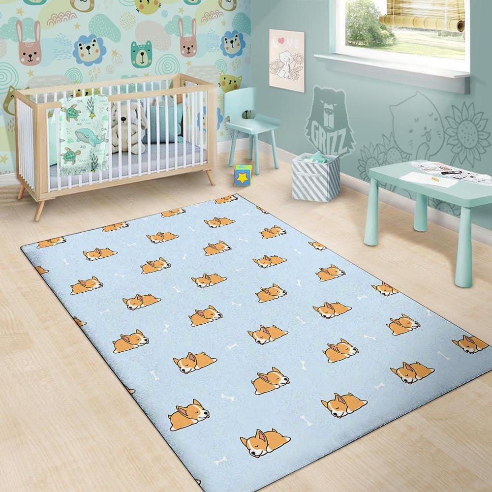 Corgi Sleeping Print Pattern Floor Mat-grizzshop
