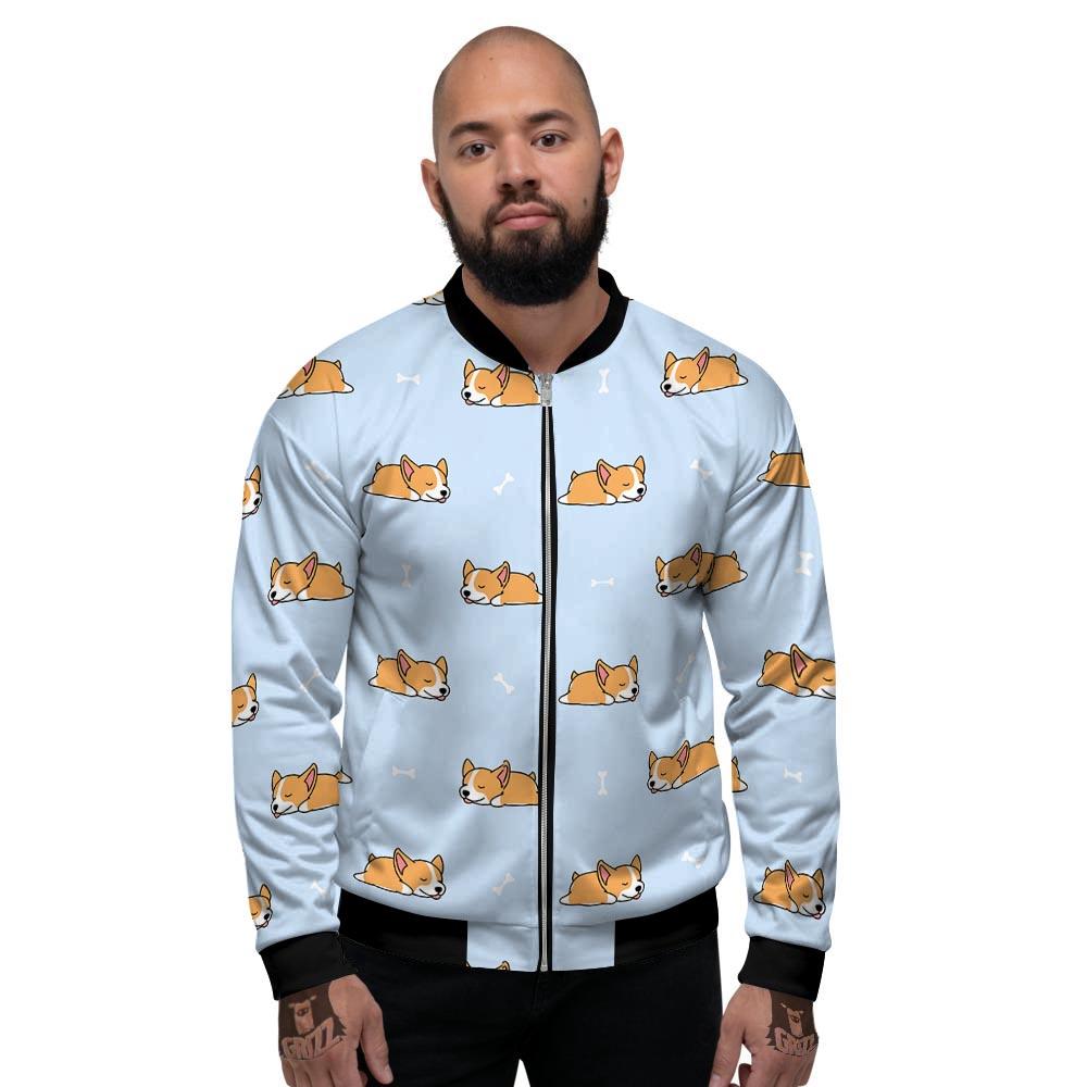 Corgi Sleeping Print Pattern Men's Bomber Jacket-grizzshop
