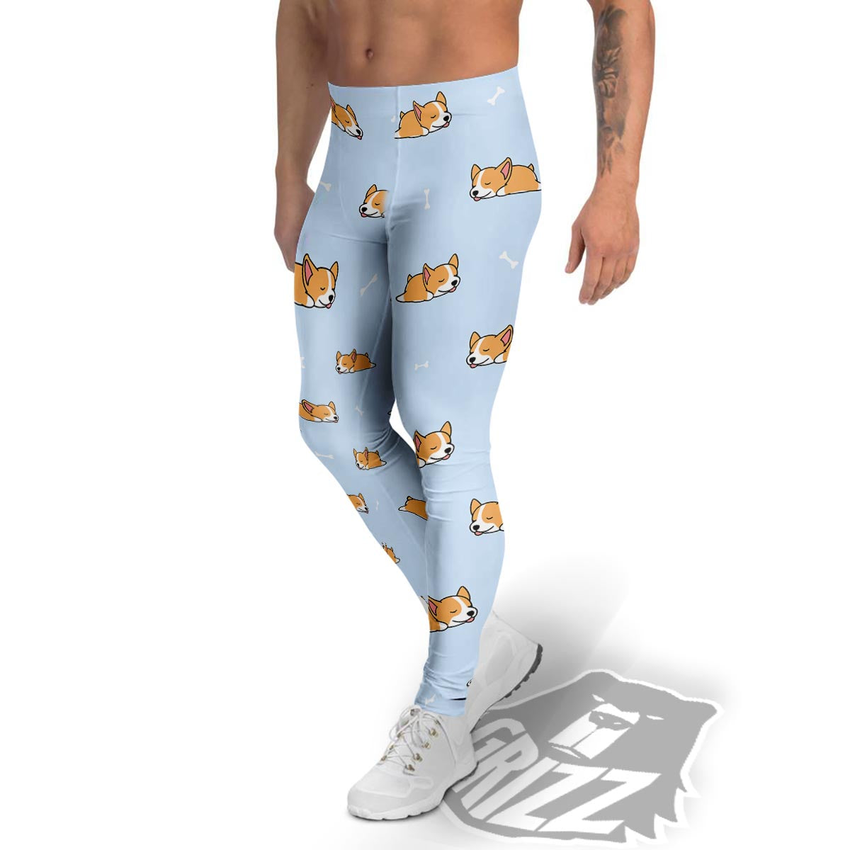 Corgi Sleeping Print Pattern Men's Leggings-grizzshop
