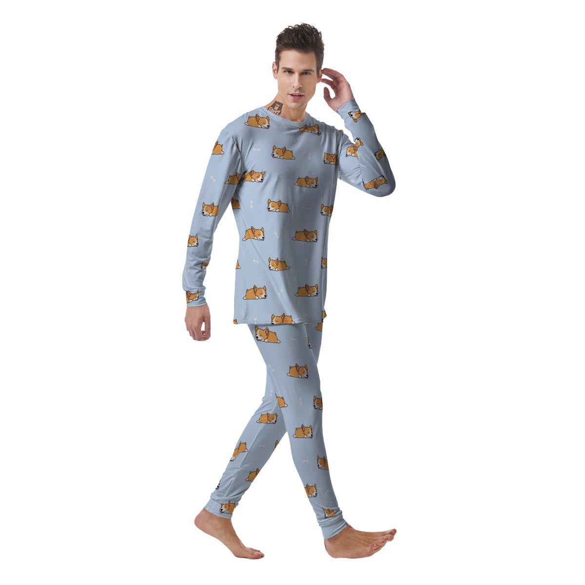 Corgi Sleeping Print Pattern Men's Pajamas-grizzshop