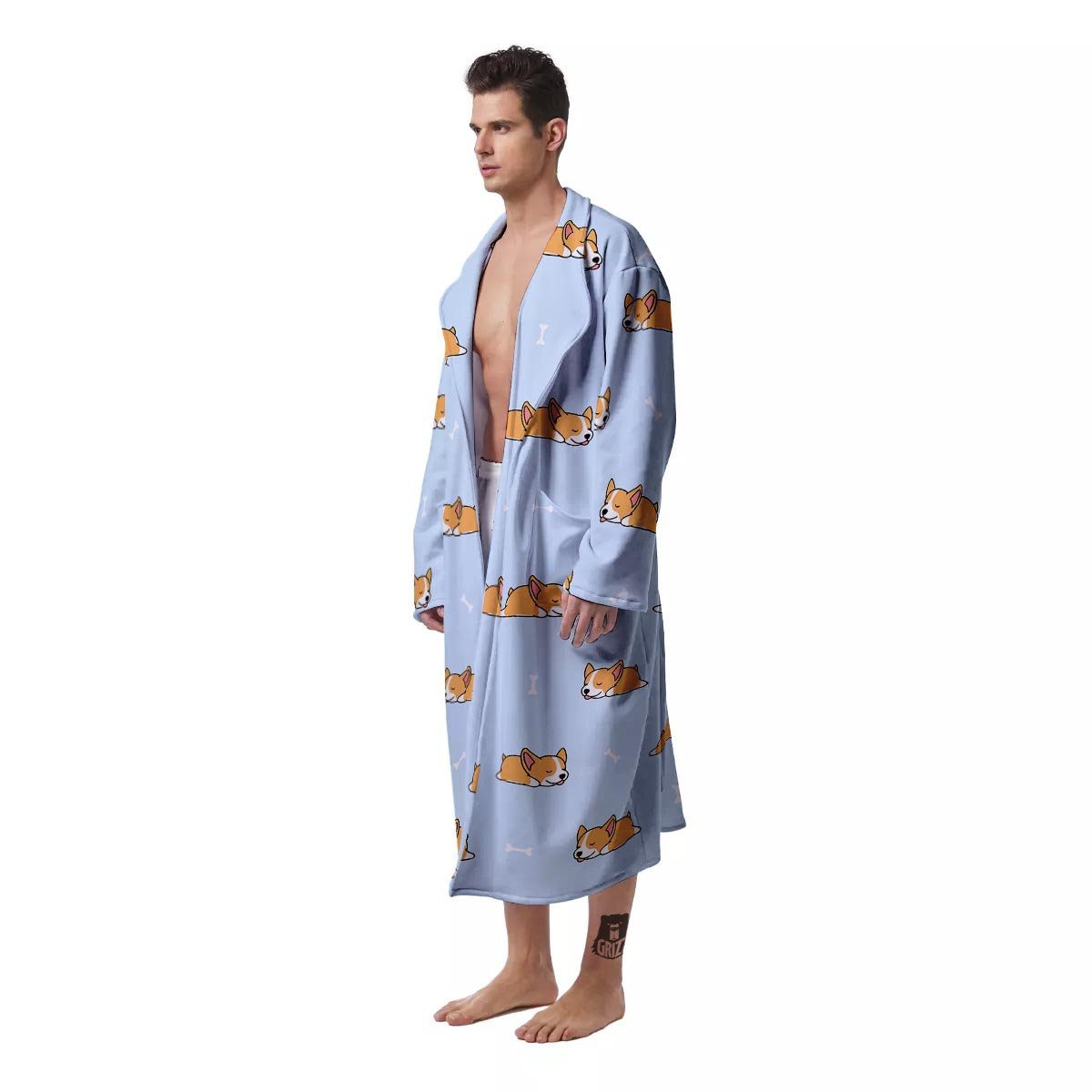 Corgi Sleeping Print Pattern Men's Robe-grizzshop