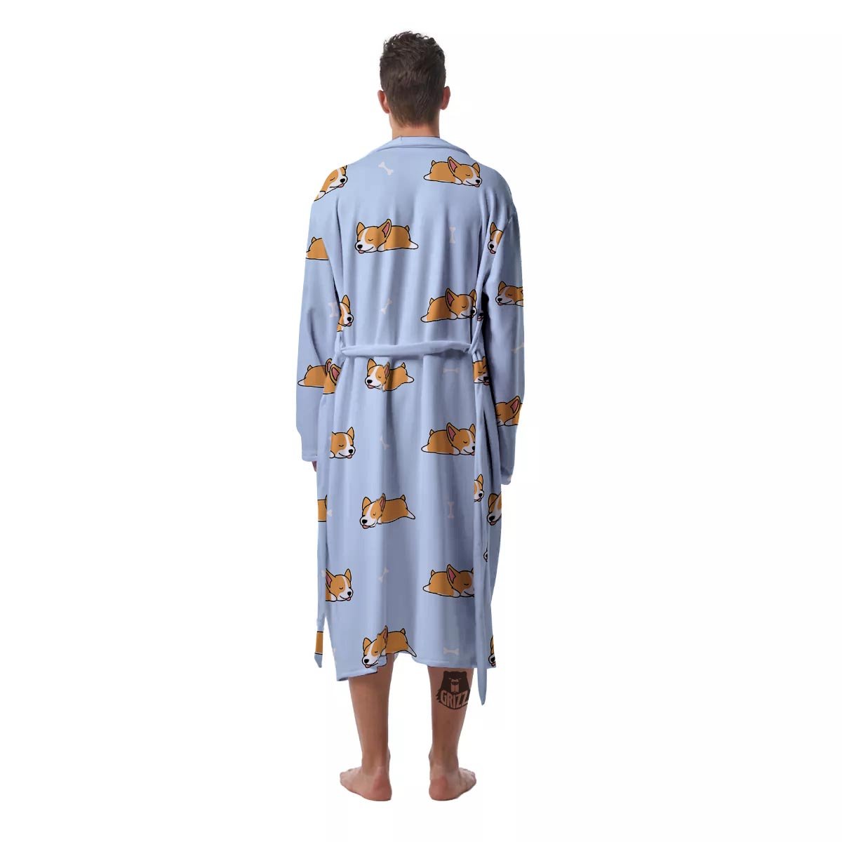 Corgi Sleeping Print Pattern Men's Robe-grizzshop