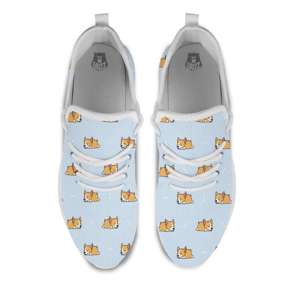 Corgi Sleeping Print Pattern White Athletic Shoes-grizzshop