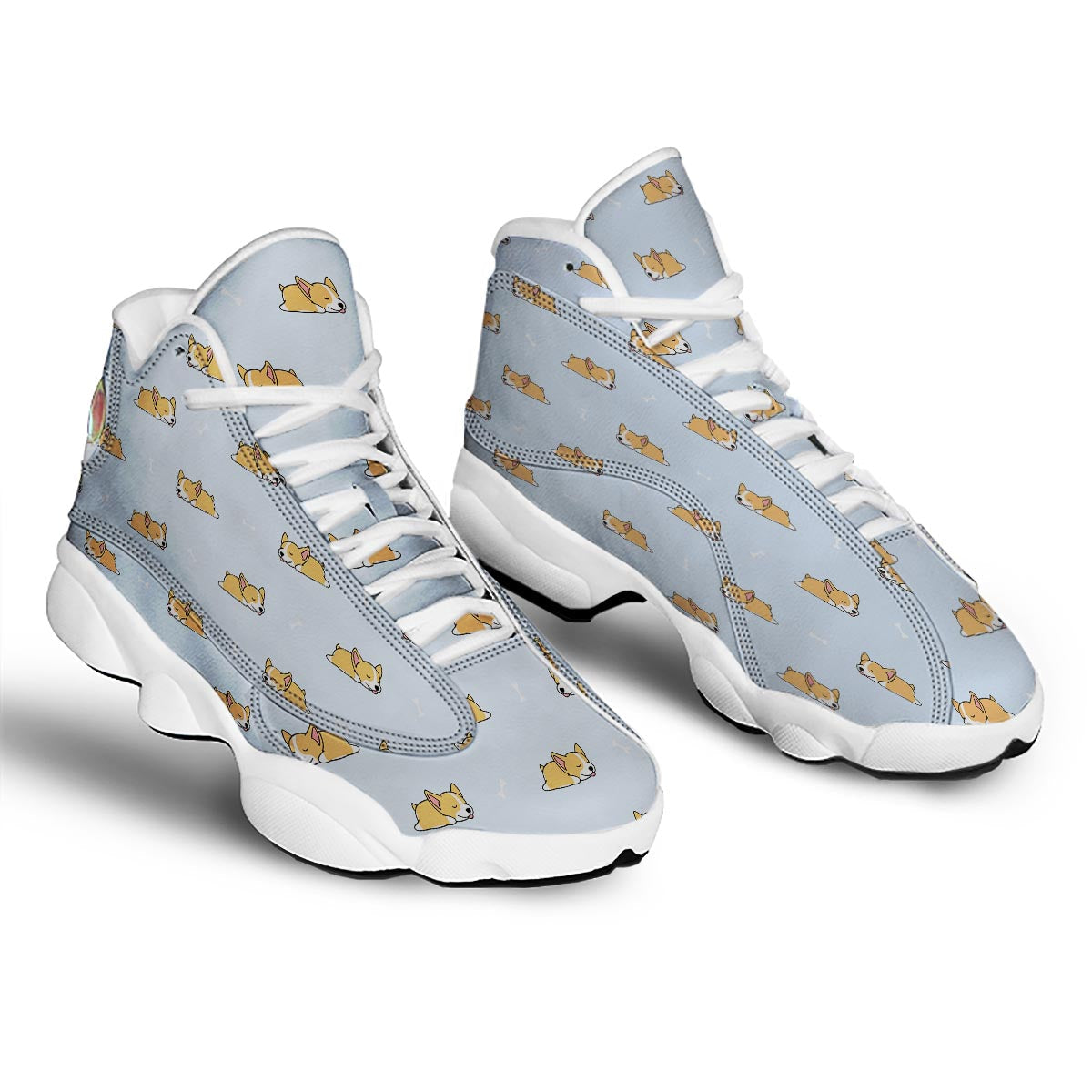 Corgi Sleeping Print Pattern White Basketball Shoes-grizzshop