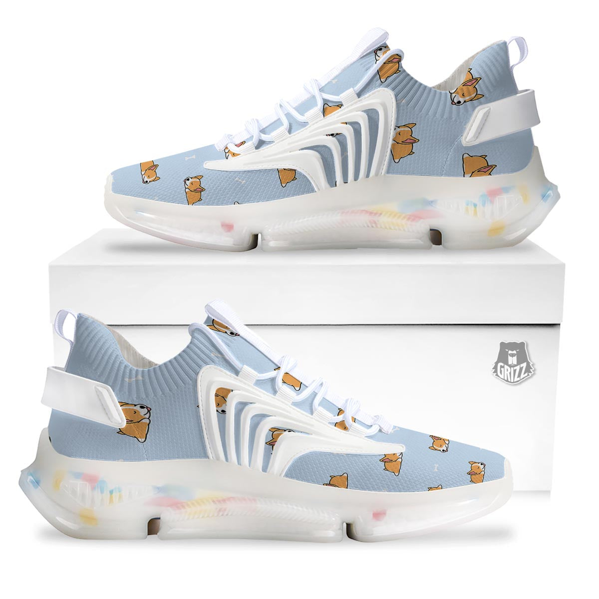 Corgi Sleeping Print Pattern White Gym Shoes-grizzshop