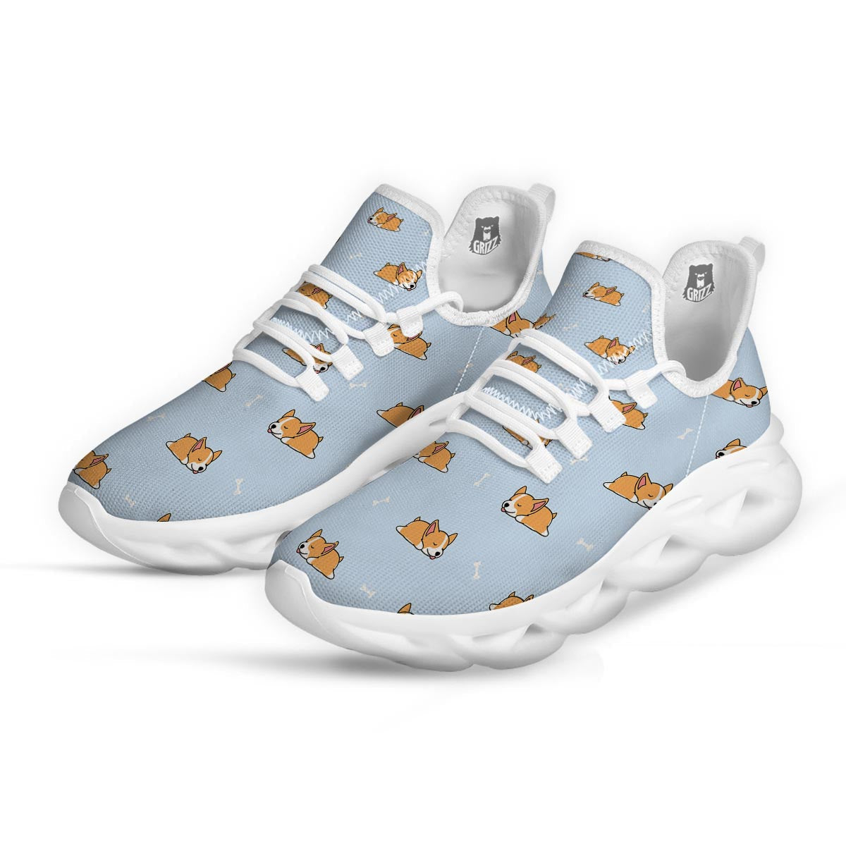 Corgi Sleeping Print Pattern White Running Shoes-grizzshop