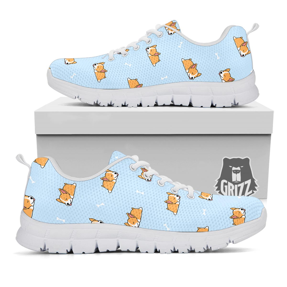 Corgi Sleeping Print Pattern White Sneaker-grizzshop