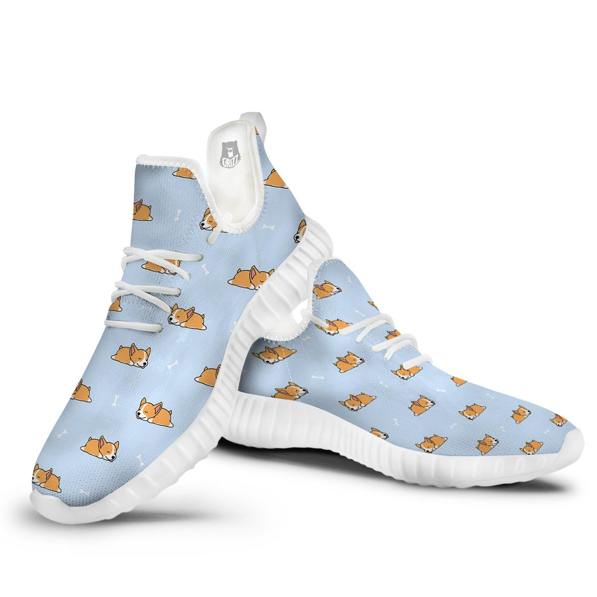 Corgi Sleeping Print Pattern White Walking Shoes-grizzshop