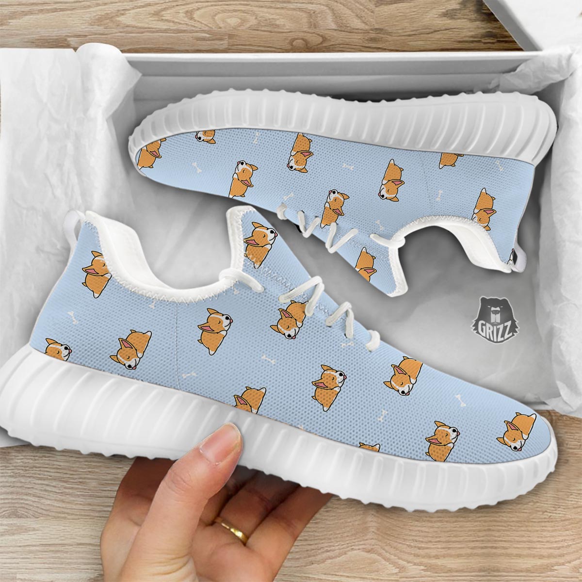Corgi Sleeping Print Pattern White Walking Shoes-grizzshop
