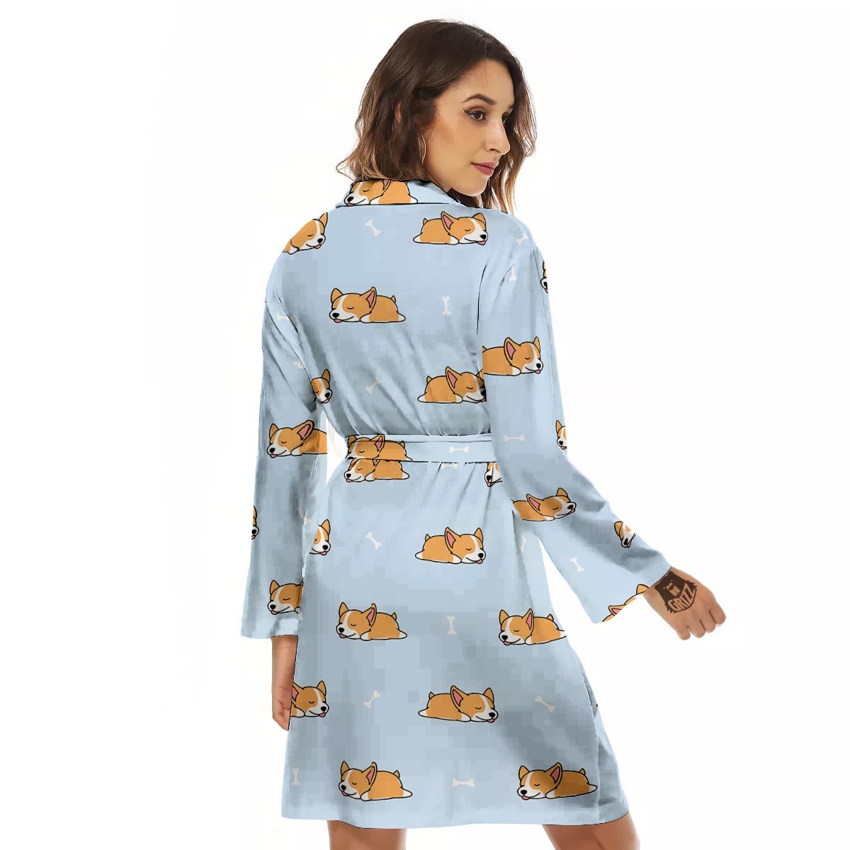 Corgi Sleeping Print Pattern Women's Robe-grizzshop
