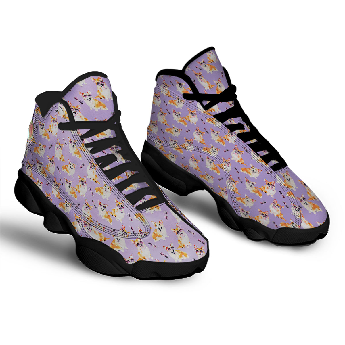 Corgi Watercolor Print Pattern Black Basketball Shoes-grizzshop