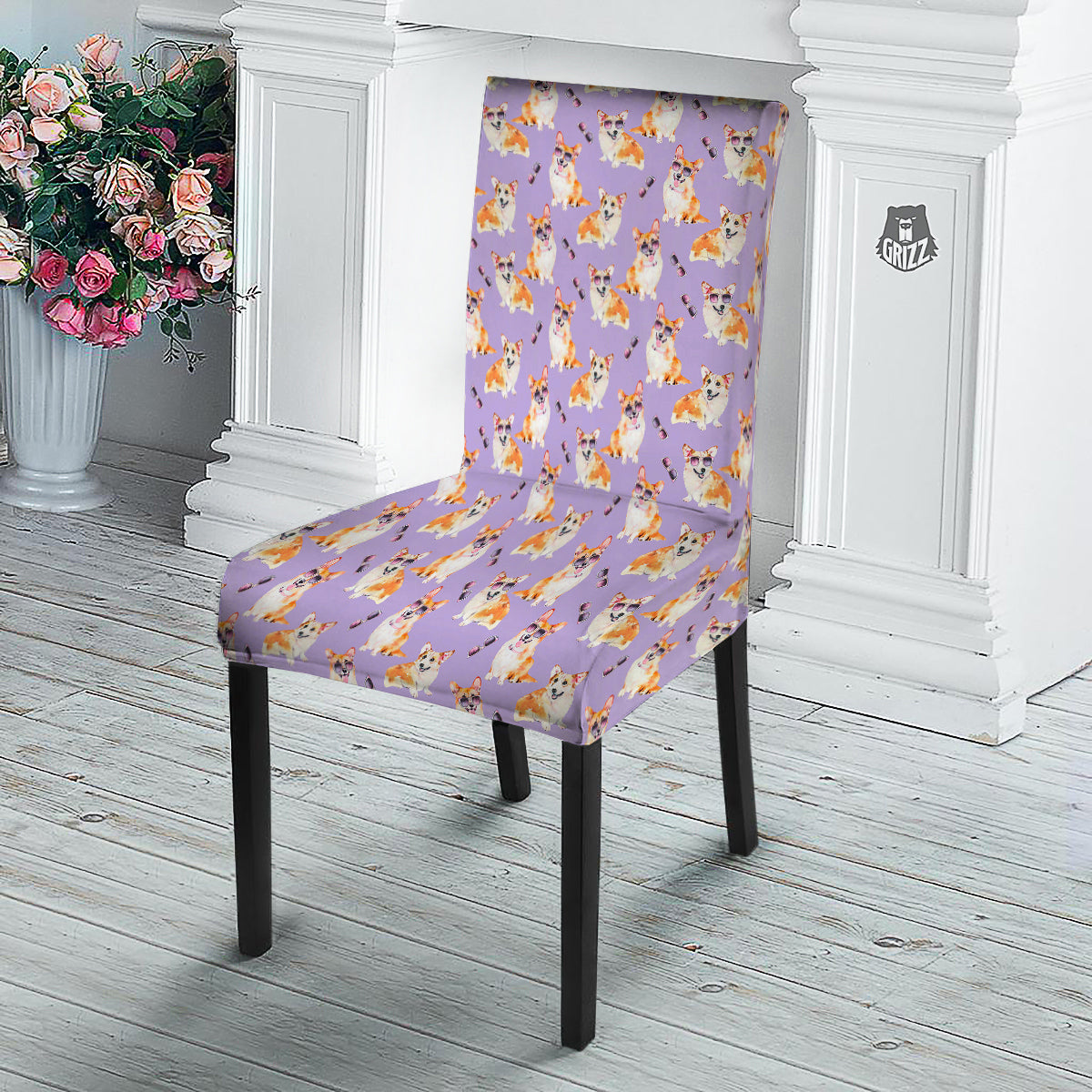 Corgi Watercolor Print Pattern Dining Chair Slipcover-grizzshop