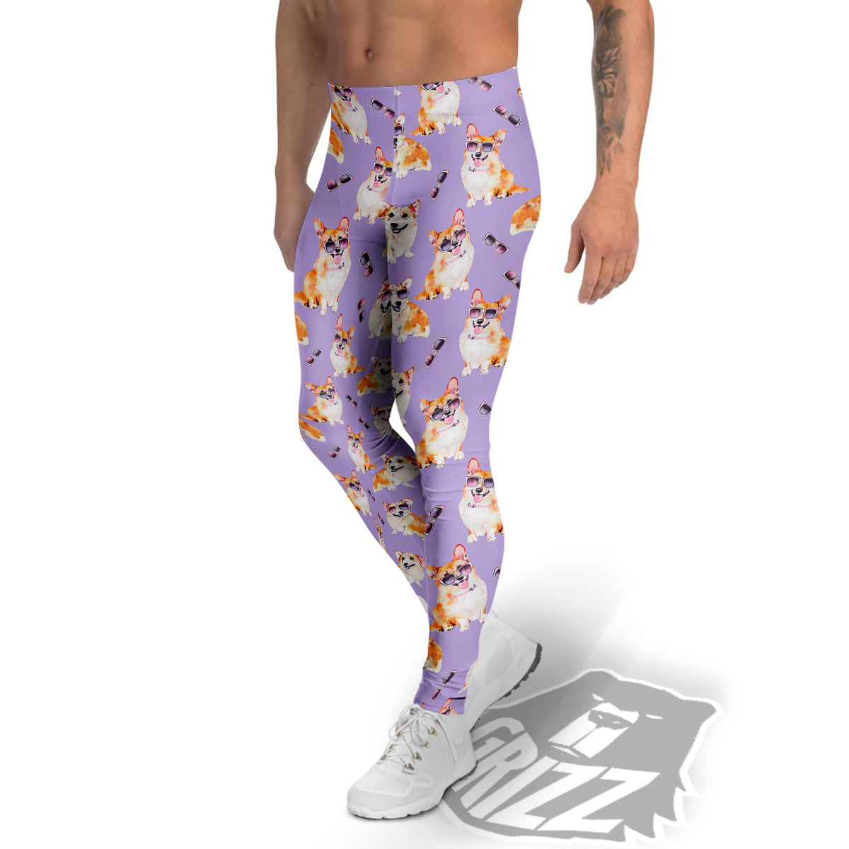 Corgi Watercolor Print Pattern Men's Leggings-grizzshop