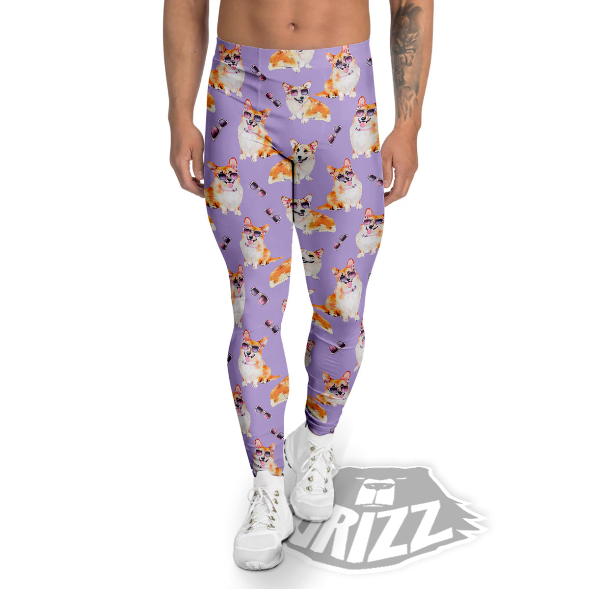 Corgi Watercolor Print Pattern Men's Leggings-grizzshop