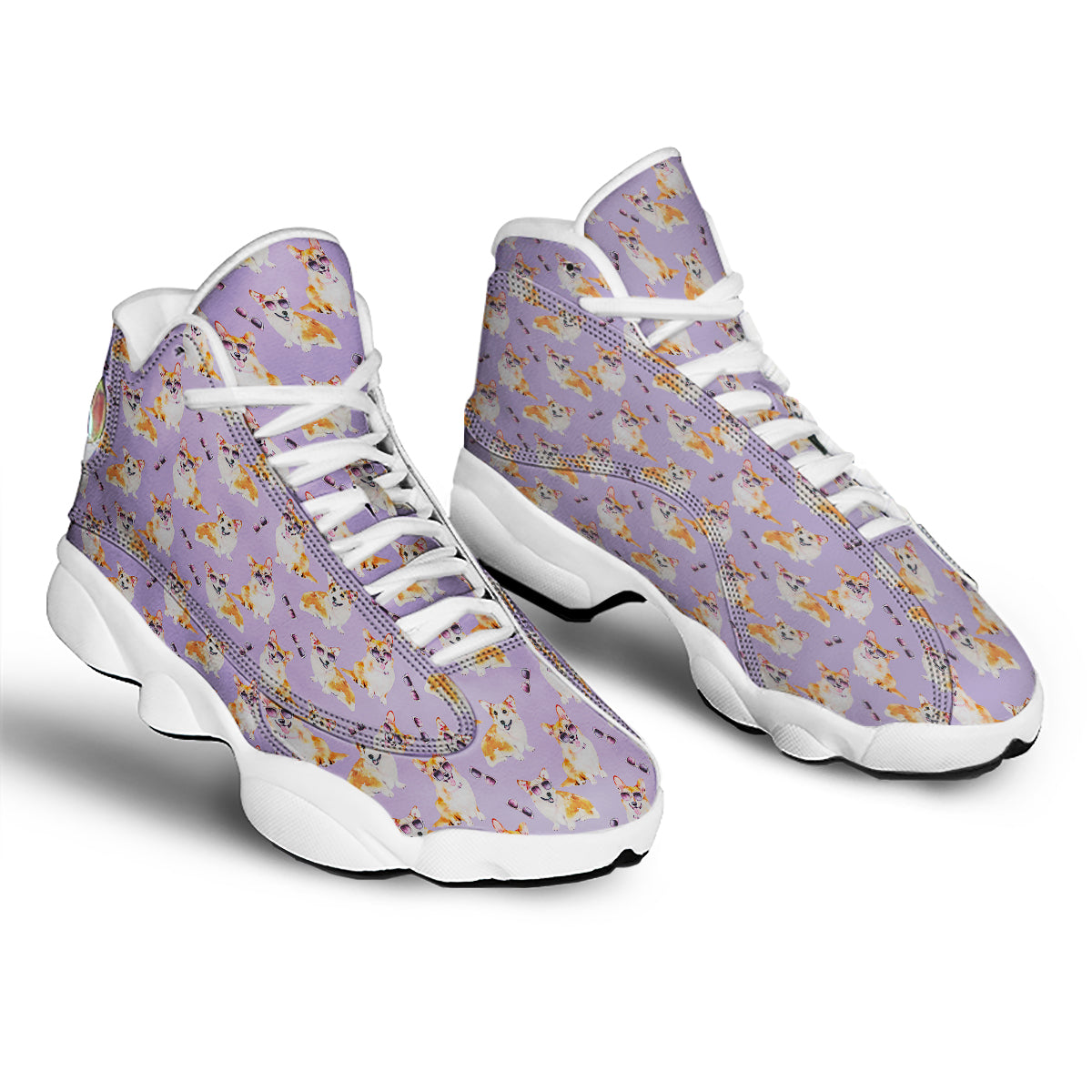 Corgi Watercolor Print Pattern White Basketball Shoes-grizzshop