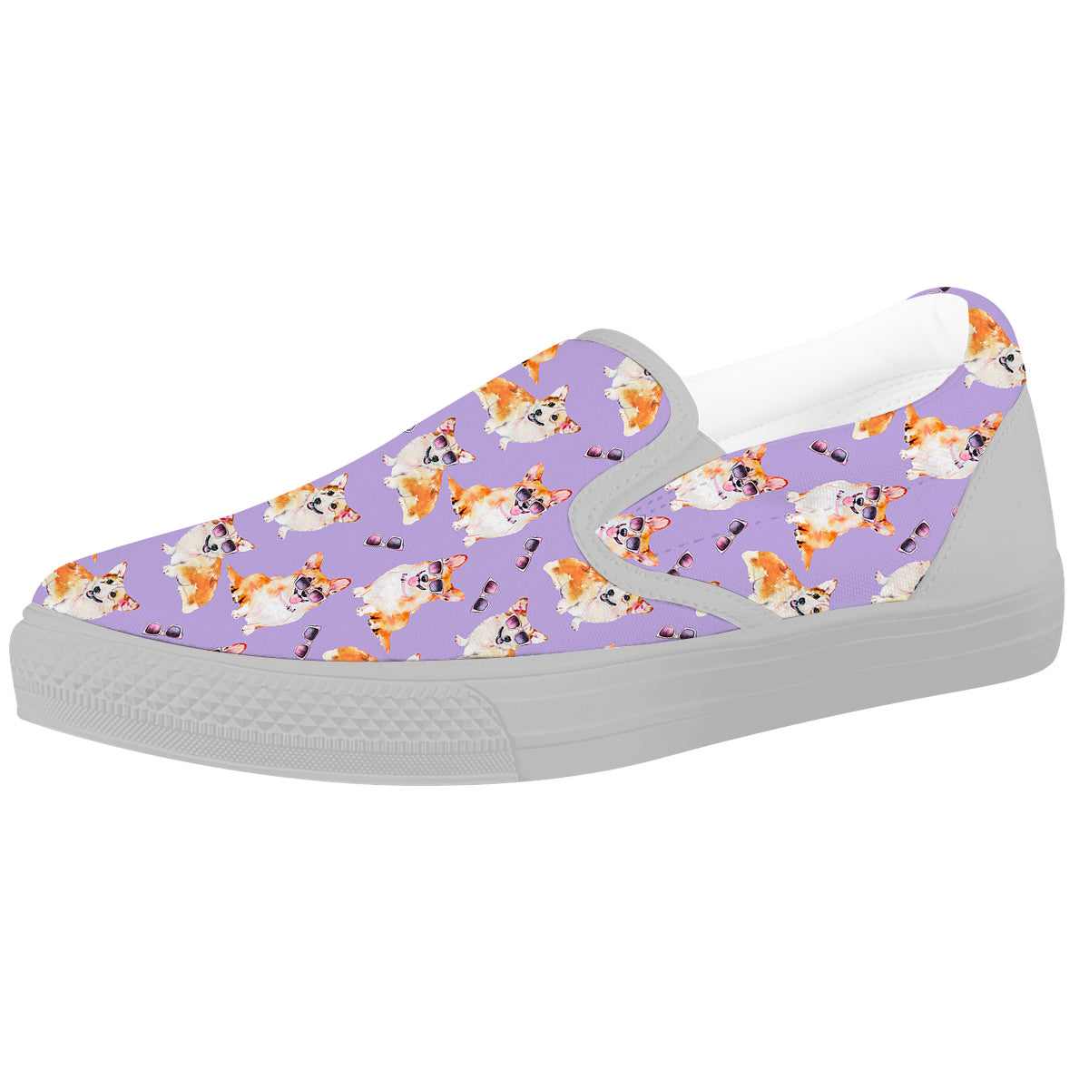 Corgi Watercolor Print Pattern White Slip On Shoes-grizzshop