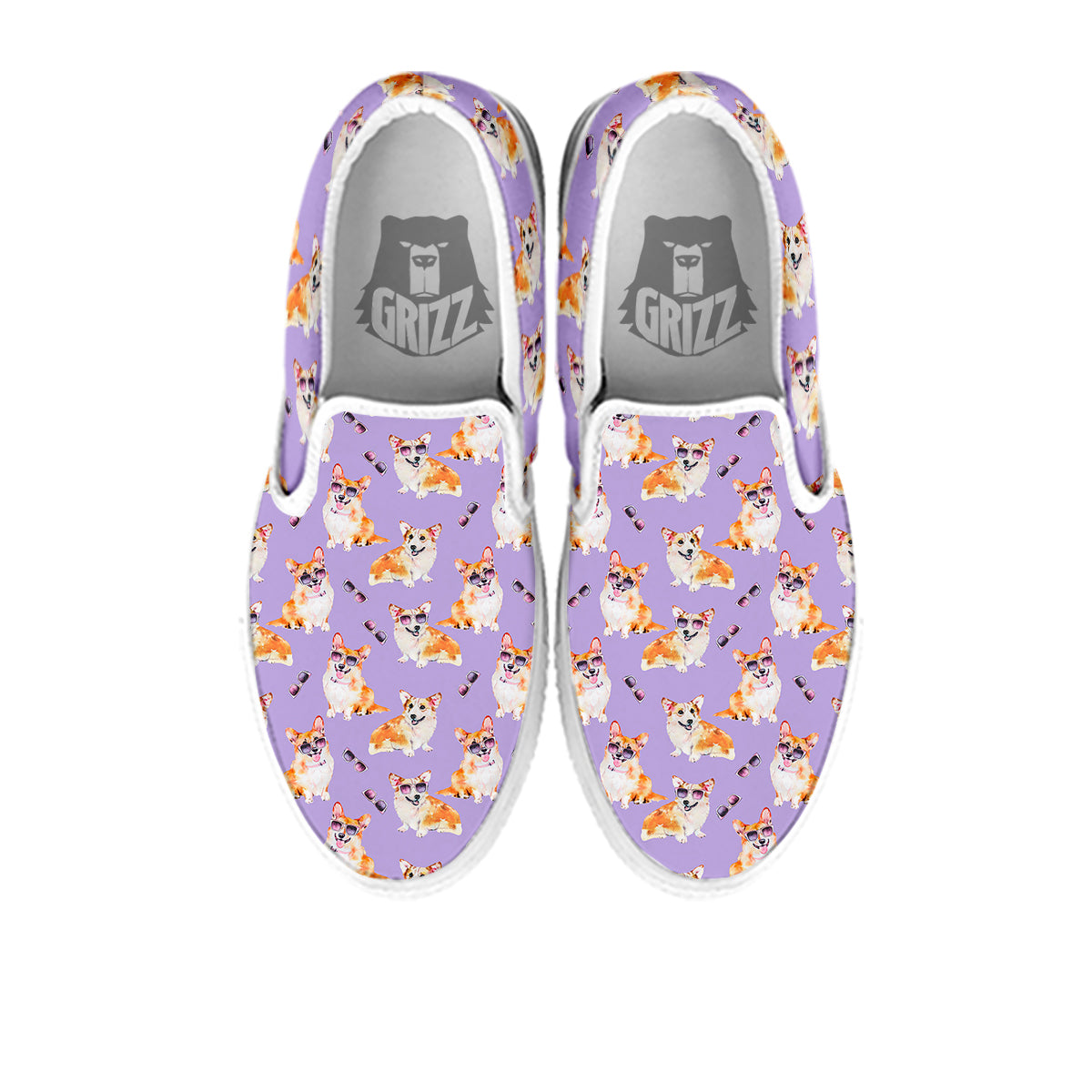 Corgi Watercolor Print Pattern White Slip On Shoes-grizzshop