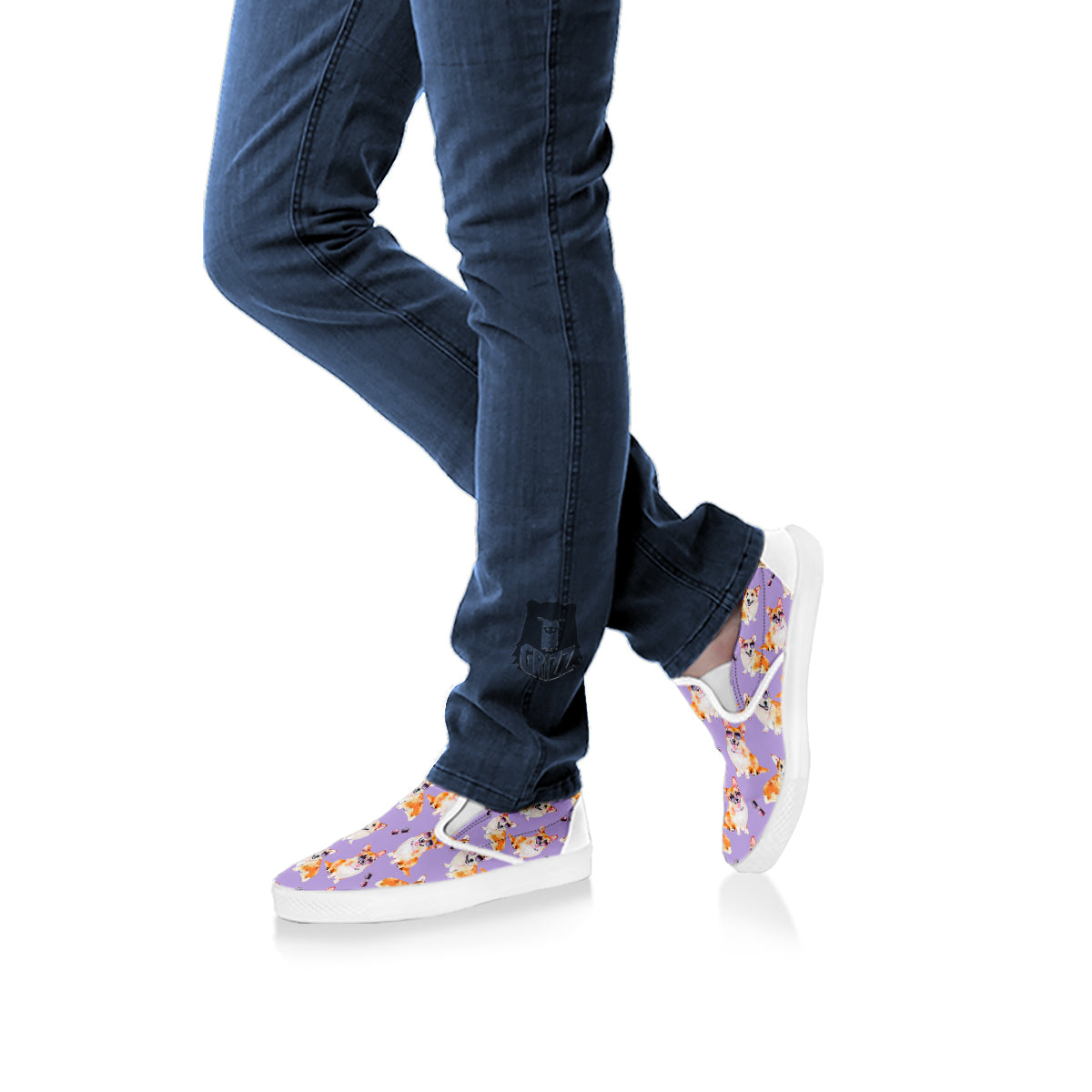 Corgi Watercolor Print Pattern White Slip On Shoes-grizzshop