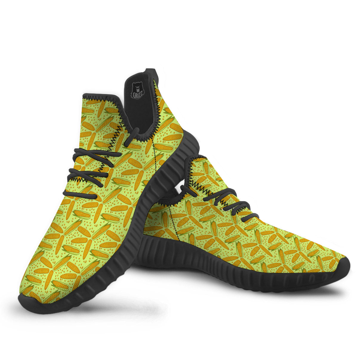 Corn On Cob Print Pattern Black Walking Shoes-grizzshop