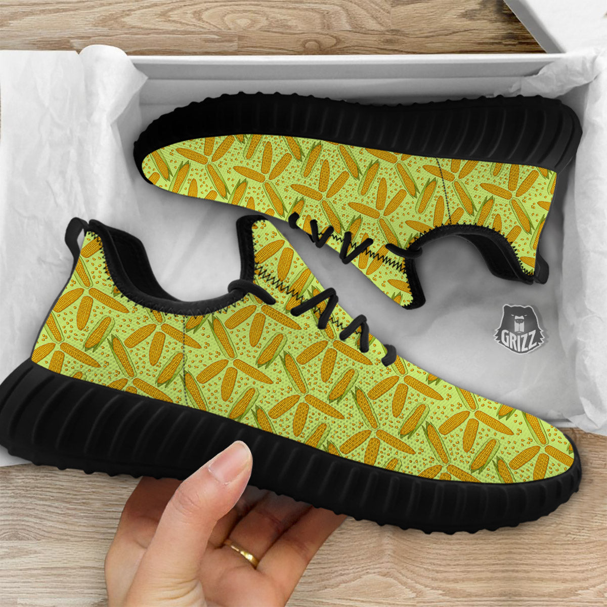 Corn On Cob Print Pattern Black Walking Shoes-grizzshop