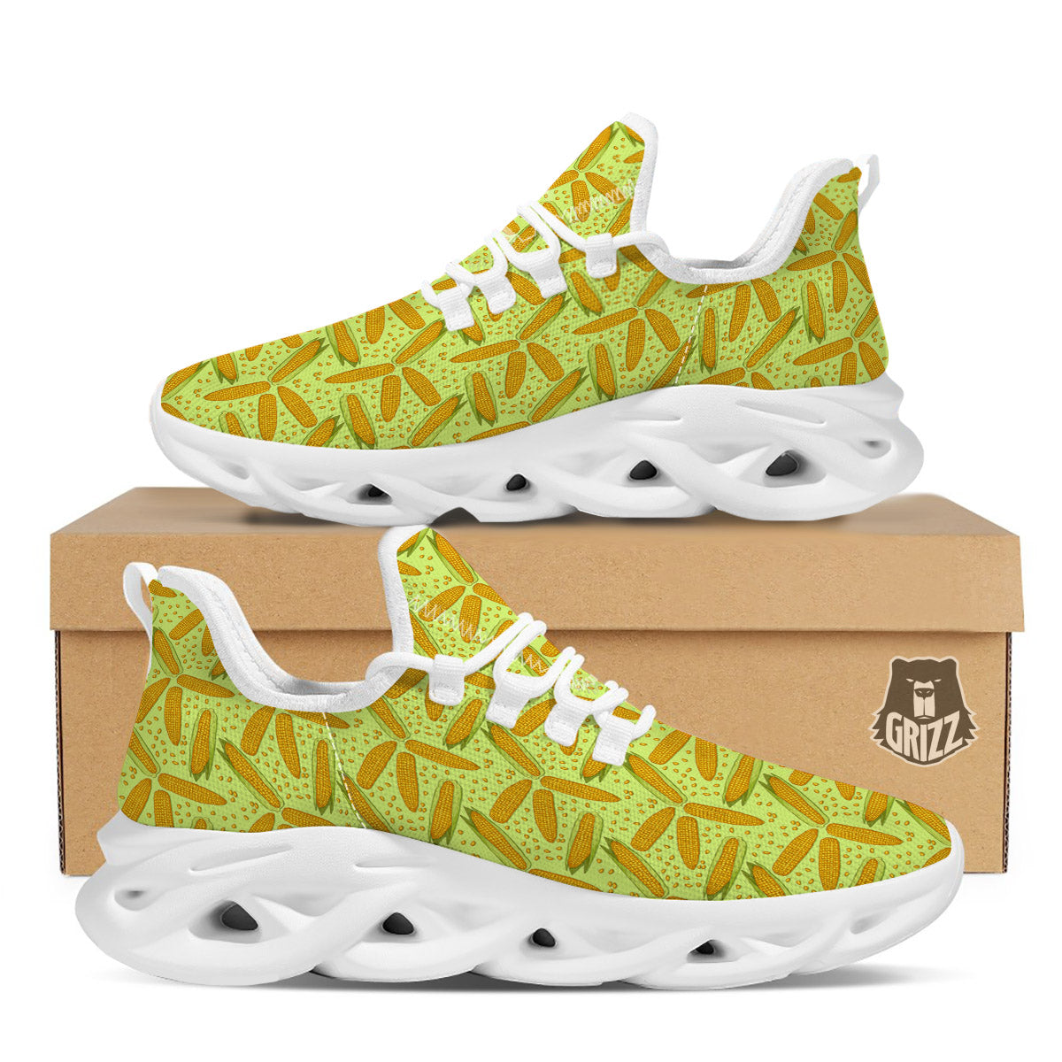 Corn On Cob Print Pattern White Running Shoes-grizzshop