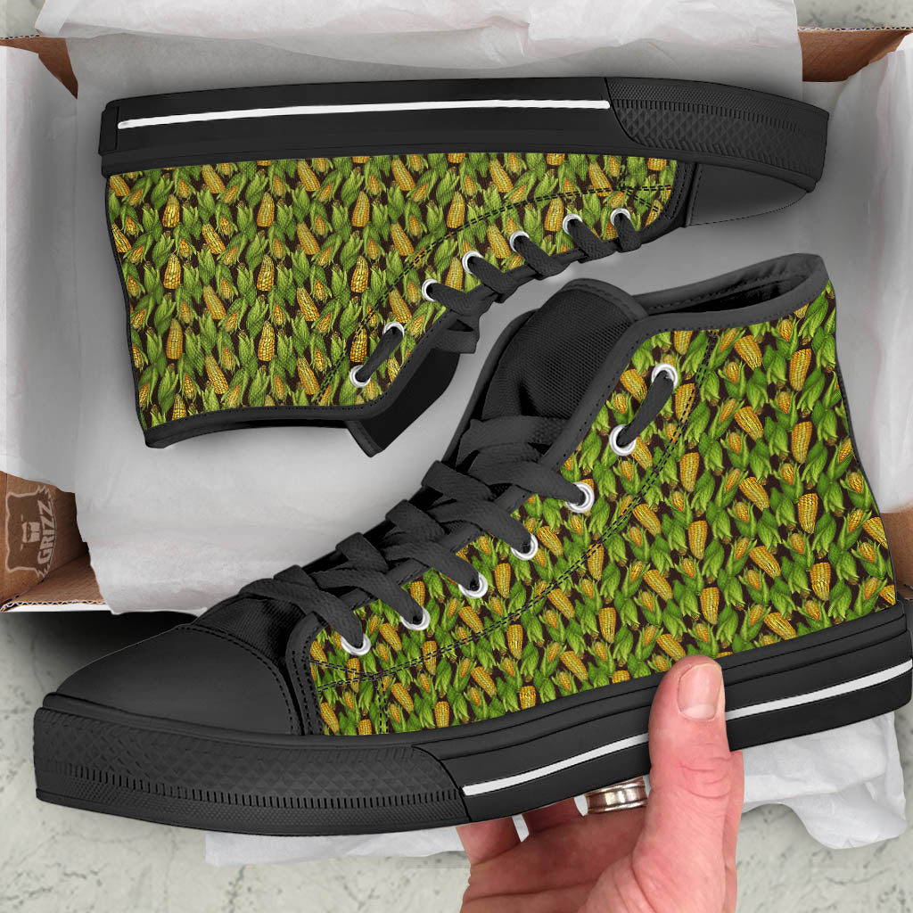 Corn Pattern Print Black High Top Shoes-grizzshop