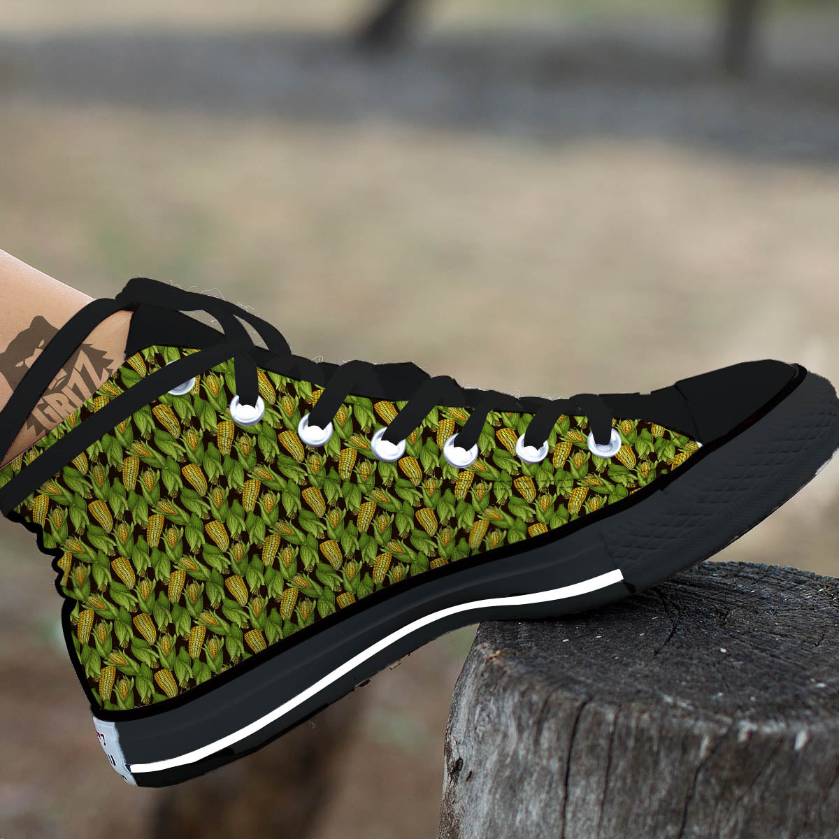 Corn Pattern Print Black High Top Shoes-grizzshop