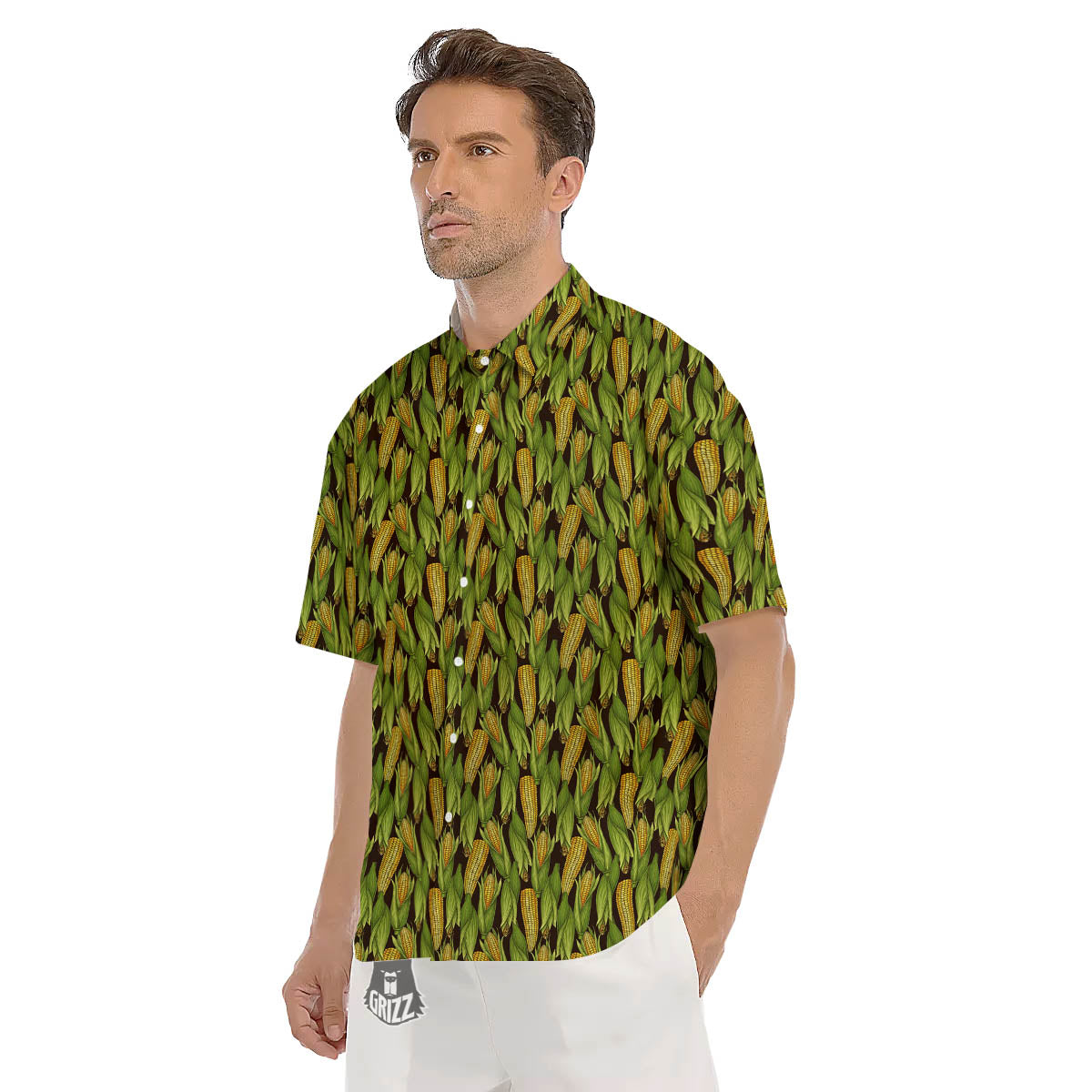 Corn Pattern Print Men's Short Sleeve Shirts-grizzshop