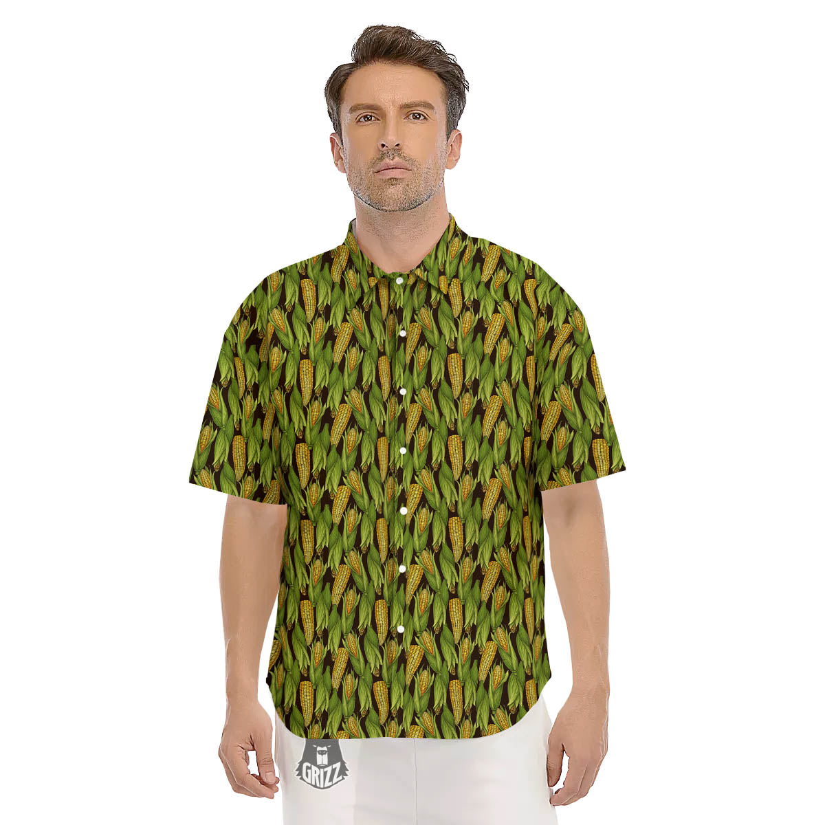 Corn Pattern Print Men's Short Sleeve Shirts-grizzshop