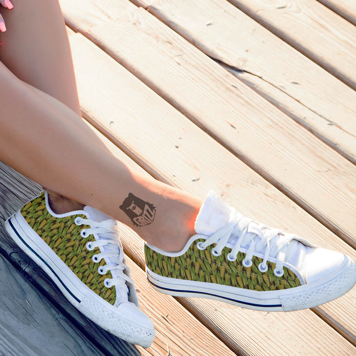 Corn Pattern Print White Low Top Shoes-grizzshop