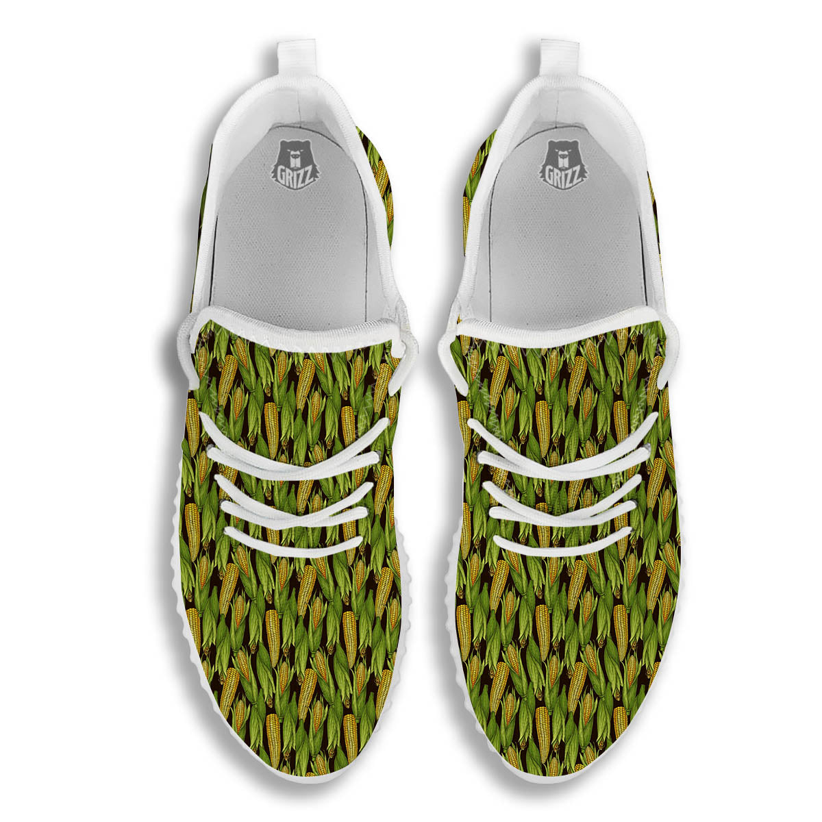 Corn Pattern Print White Walking Shoes-grizzshop