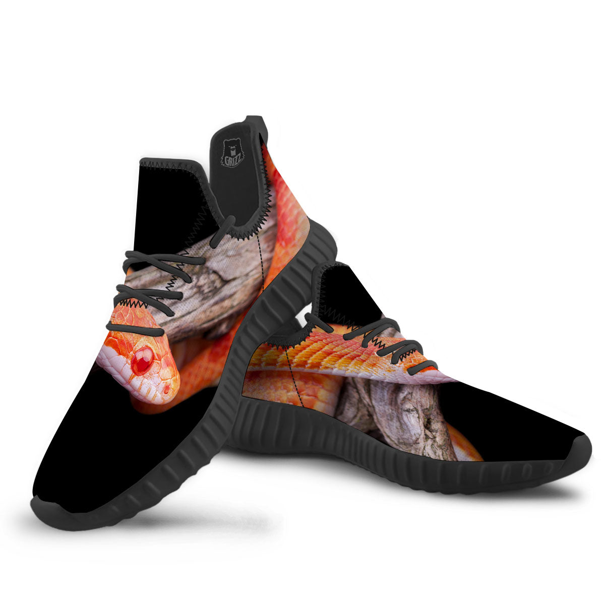 Corn Snake Amel Motley Print Black Walking Shoes-grizzshop