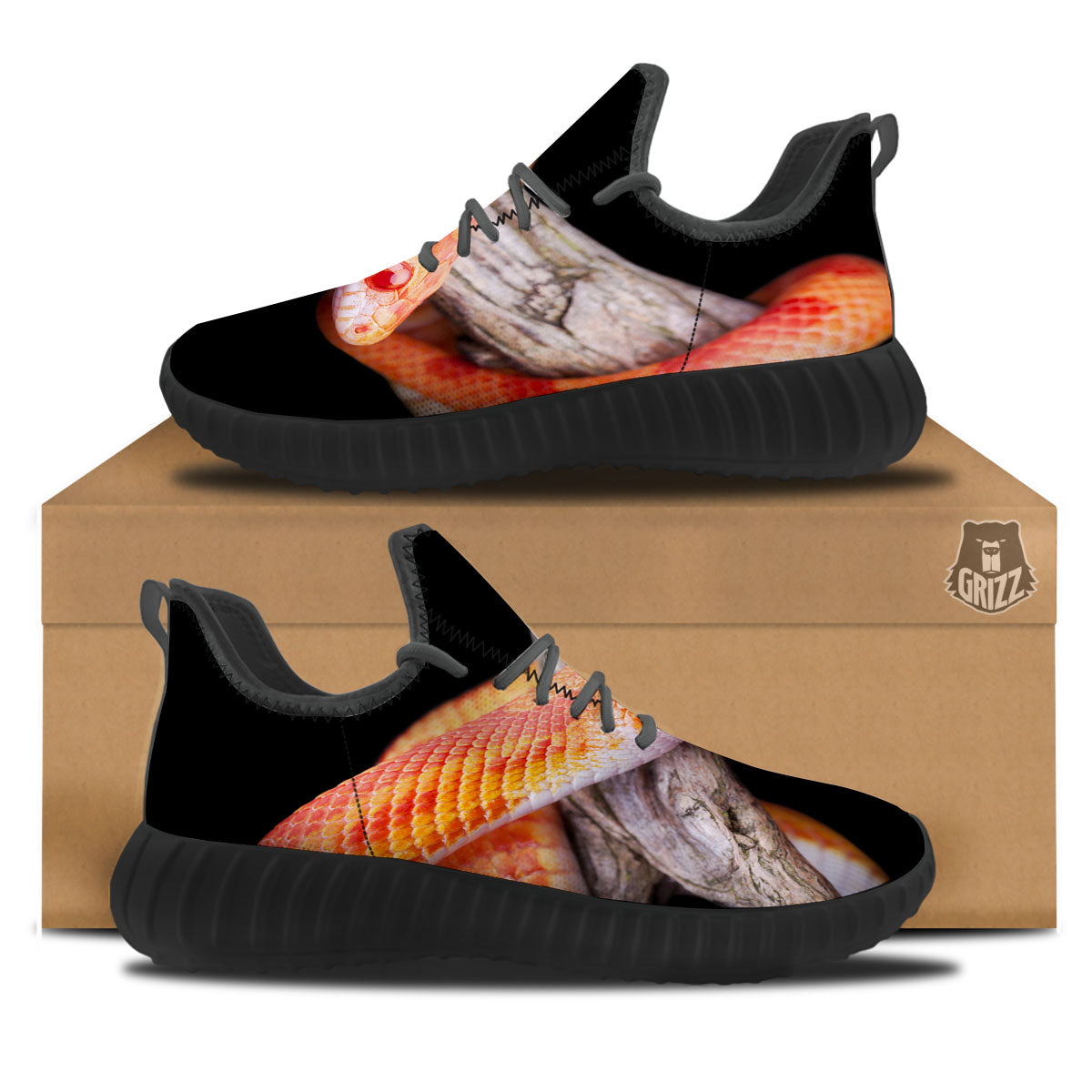 Corn Snake Amel Motley Print Black Walking Shoes-grizzshop