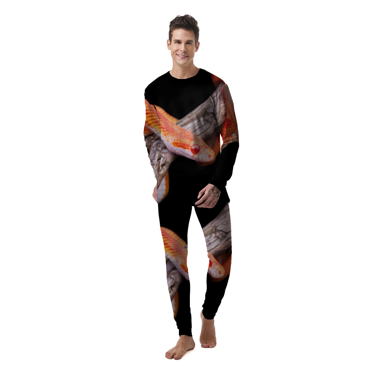 Corn Snake Amel Motley Print Men's Pajamas-grizzshop