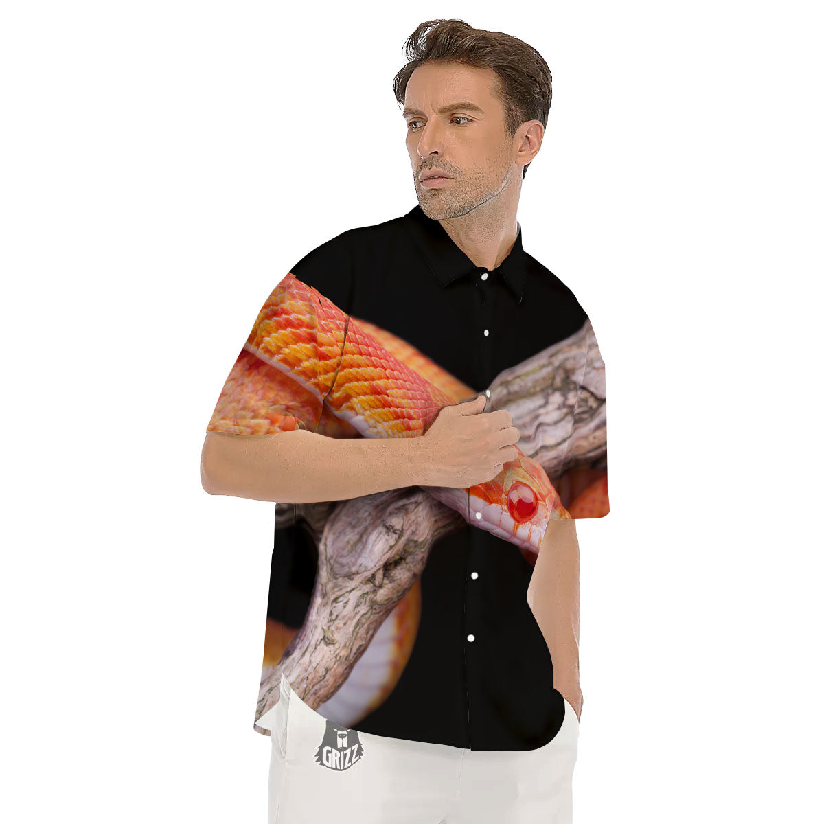 Corn Snake Amel Motley Print Men's Short Sleeve Shirts-grizzshop