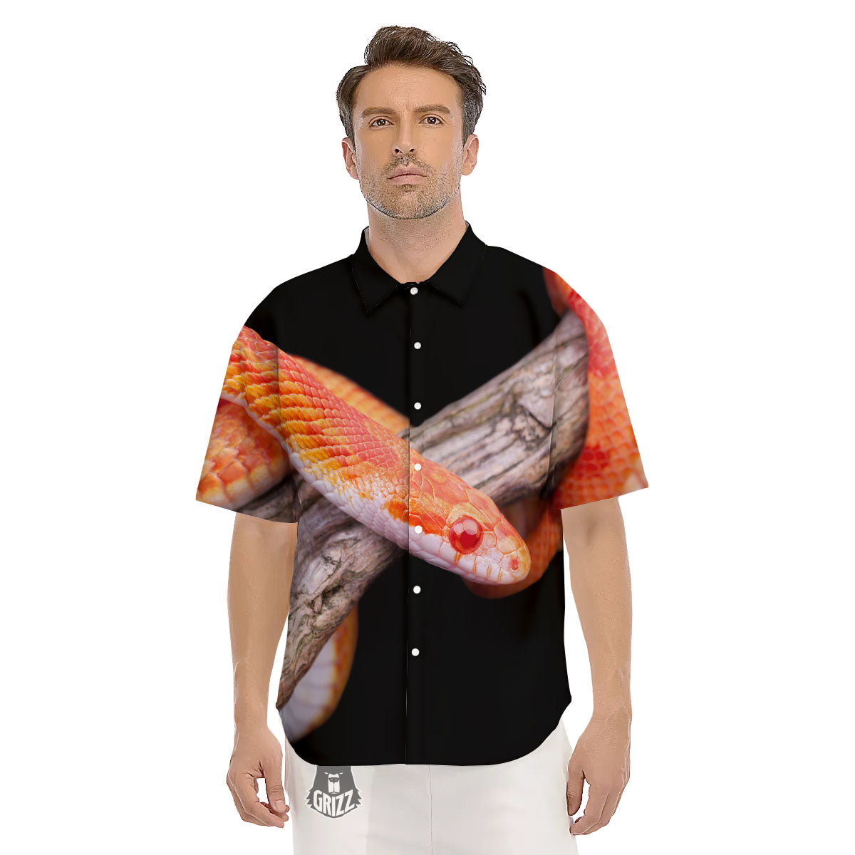 Corn Snake Amel Motley Print Men's Short Sleeve Shirts-grizzshop